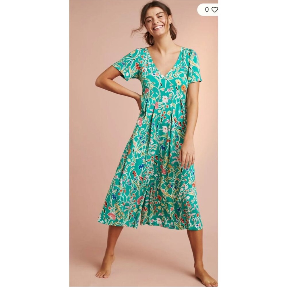 Anthropologie Floreat Relaxed Yardley Sleep Jumpsuit Green Womens Size Small